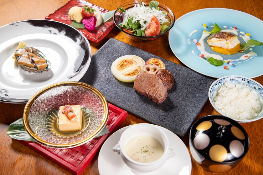 海神人の食卓 桟敷|鉄板焼きコース伊邪那岐|活け鮑と淡路牛